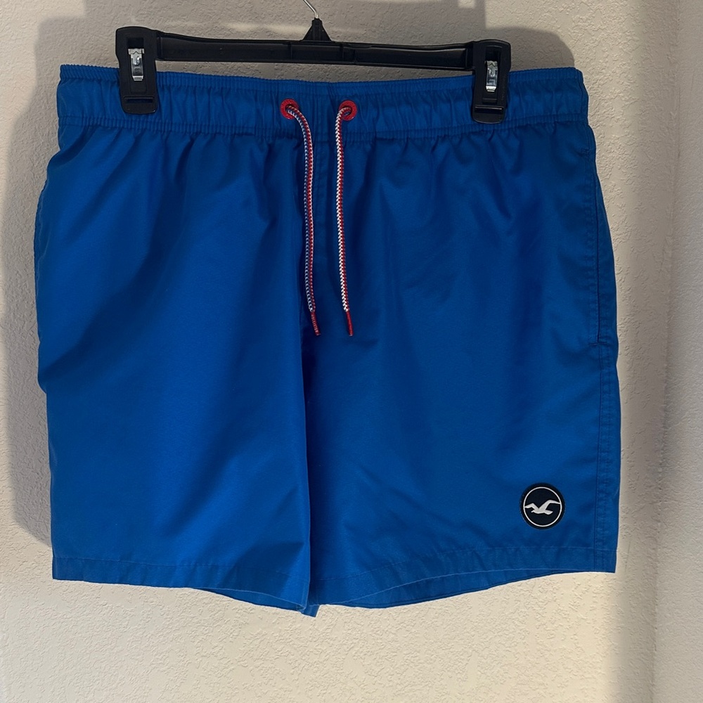 Hollister Bright Blue Swim Trunks with Red Accents